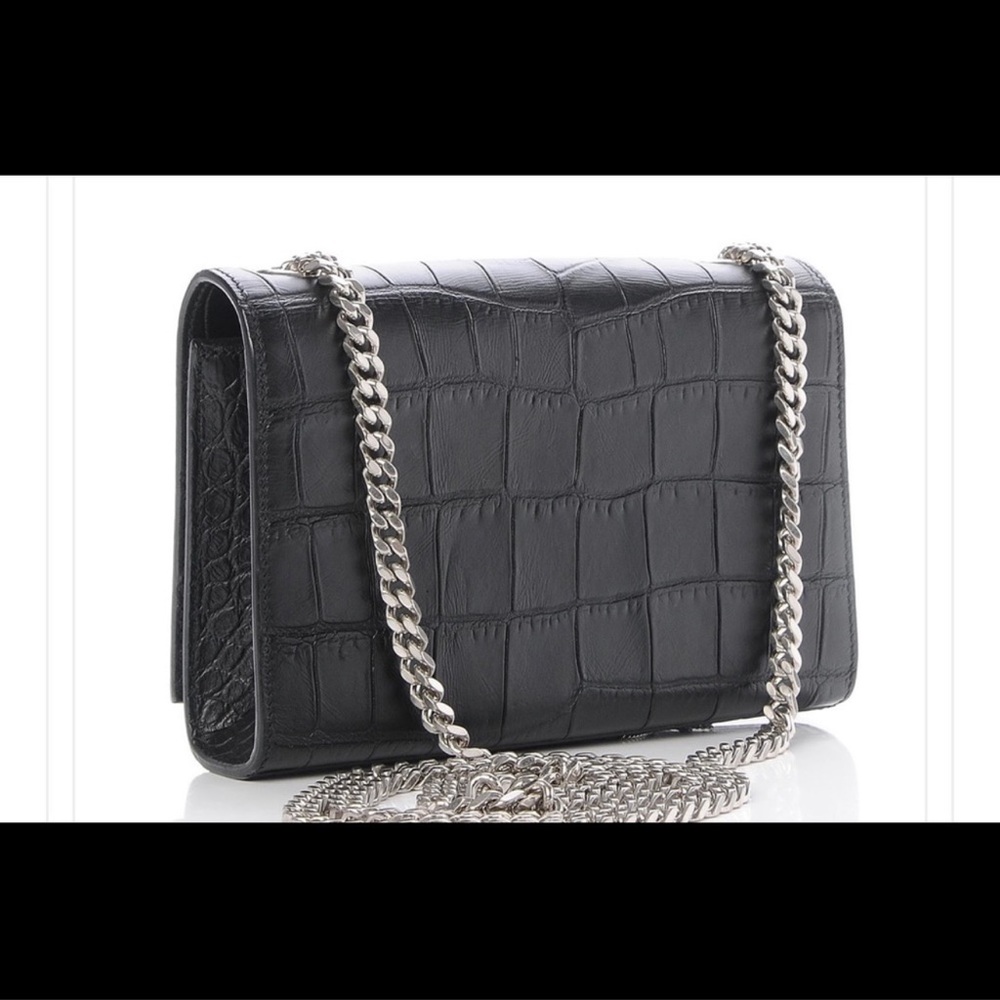 Saint Laurent Small Black Croc Kate Tassel Chain Bag - Picture 10 of 11